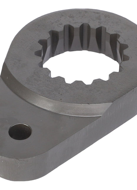 The AGCO Shear Hub - Acx2467250 is a metal gear-like mechanical part featuring a toothed central hole and a single smaller hole on one side. No additional product description information is available at this time.