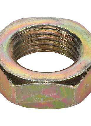 Close-up of the AGCO | NUT - LA10791411 by AGCO against a white background. The metallic hex nut's inner threading is visible, and it features a slightly worn finish.