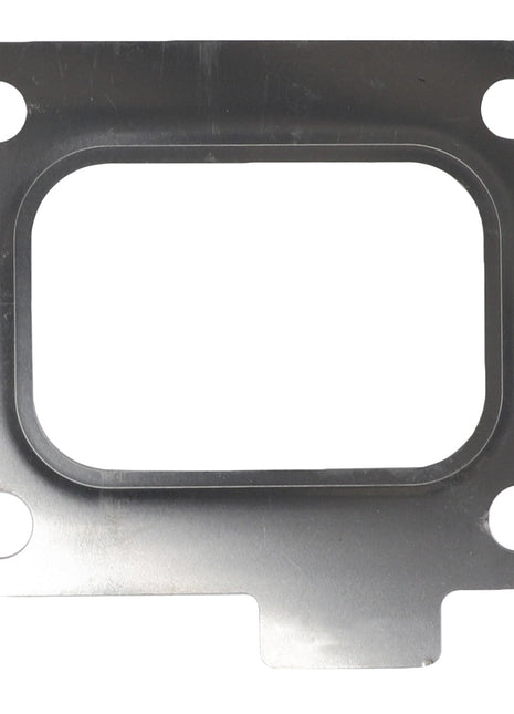 **AGCO | Gasket - F530200090480:**

This metal gasket plate features a rectangular central opening and four circular bolt holes, each positioned in a corner.