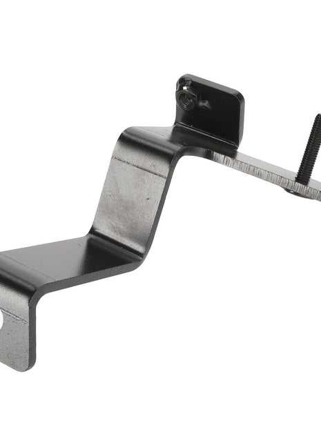 The AGCO | Bracket - Acw5470550, a metal bracket with a zigzag shape and two holes for mounting screws, is displayed against a simple white backdrop.