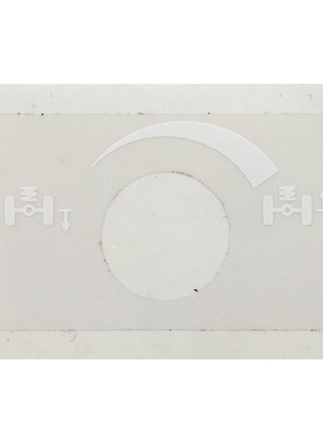 No current product description available for AGCO | Decal - Acp0385280, which is a transparent overlay featuring a central circular cutout with directional icons indicating upward and downward movement on either side, depicting an alignment or calibration interface.