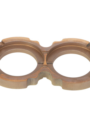 A metal double-ring component with grooved edges, resembling a pair of connected circles or goggles, identified as the AGCO Thrust Plate (AG704165), shown on a white background.