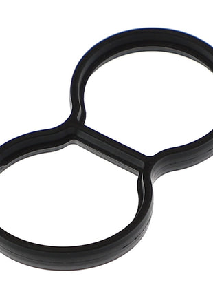 The AGCO Gasket - F530200220160 is a sleek, black rubber double lens protector featuring two circular openings seamlessly connected in the middle.