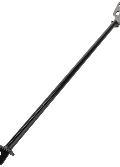 Presenting the AGCO | Reinforcement Bar - Acx282149A by AGCO: A black metal rod featuring square mounting plates at each end, each equipped with holes for screws or bolts. Product description information is currently unavailable.