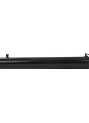 Introducing the AGCO | CYLINDER - AL12711810: A black hydraulic cylinder from AGCO, featuring mounting holes on each end for use in mechanical or industrial applications.