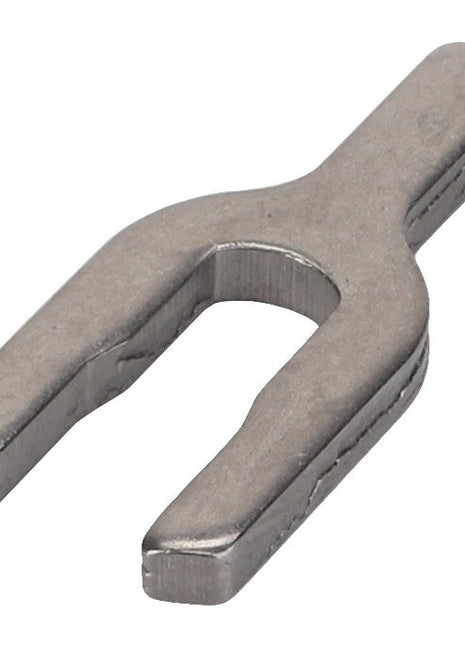 Introducing the AGCO | Driver - F246860100180 by AGCO: a metal fork terminal connector featuring two prongs and a flat base.