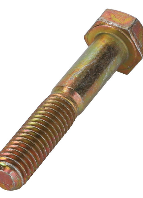 Close-up of the AGCO Hexagonal Head Bolt - Fel116514 featuring threading on the lower portion and a six-sided head, displaying a metallic finish. No current product description available.