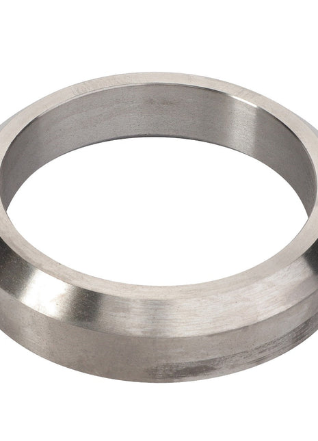 AGCO | Spacer - La322069550 is a metal ring designed with a smooth, polished finish and features a slightly angled edge. The ring forms a circular shape with an open center. Currently, no additional product description details are available.