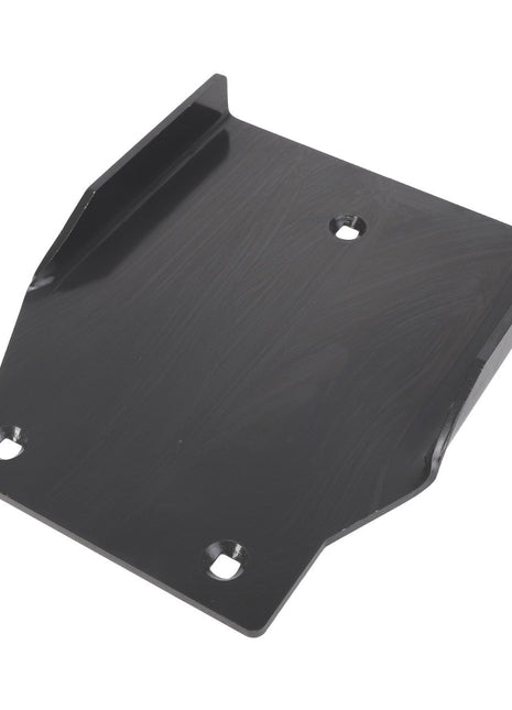 The AGCO | Plate - Acx2433300 from AGCO is a black metal plate with four precise holes and raised edges, making it an ideal sturdy mounting bracket or protective cover.