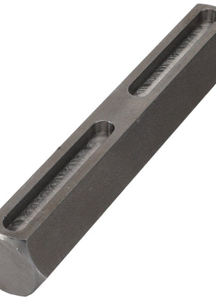 The AGCO Hex Shaft - Fel151640, by the brand AGCO, is a metal cylindrical rod featuring two long rectangular slots running parallel along its length.