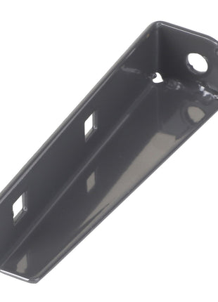 The AGCO Latch Handle, Left Hand (Acw4975460) is a black metal bracket featuring three rectangular cutouts and circular holes at either end. Further product description details are currently unavailable.