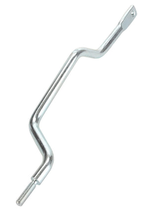 The AGCO Tie Rod - Acp0334270 by AGCO features a metal, S-shaped bracket with a threaded bolt at one end and a flat, perforated tab at the other end. No current product description available.