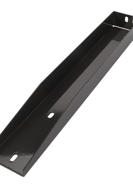 The AGCO BRACKET - D28788456 is a black rectangular metal tray featuring angled sides and two oval mounting holes. Note: No current product description information available.