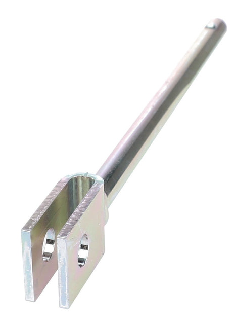 The AGCO ROD - V30672010 is a metal rod with a forked end featuring two holes, designed as part of a mechanical linkage or connecting component. No current product description information is available.
