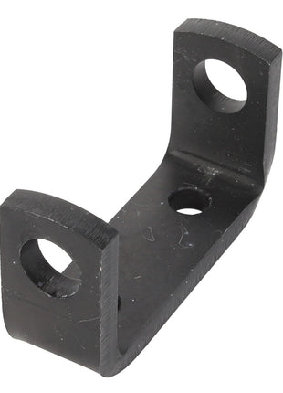 The AGCO | BRACKET - D28230472 is a black, U-shaped metal bracket featuring two holes on each upright and one hole in the center of the base. The product description details are not currently available.