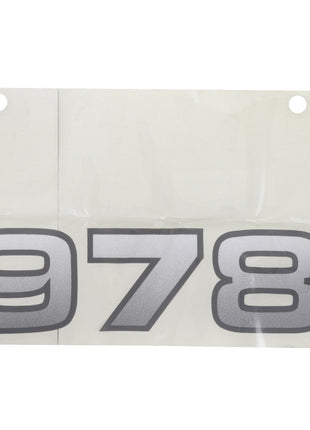 The AGCO decal, product code AL11135628, from brand AGCO features the gray number "978" printed on a white rectangular sheet with two holes at the top. No current product description information is available.