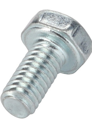 Close-up image of the AGCO Hex Cap Screw - Va020697, a silver metal bolt featuring a hexagonal head and a threaded body, positioned at a slight angle. No current product description available for additional details.