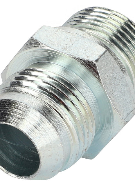 Close-up view of the AGCO Adapter (model AL5027463), which features a metallic threaded connector with a hexagonal central body and two male threading ends. No current product description information is available for this item.