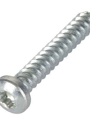 A close-up of the AGCO screw, model Acw4265030, which features a silver Phillips head with a round head and threaded shaft, gleams against a pristine white background, adding a touch of industrial elegance.