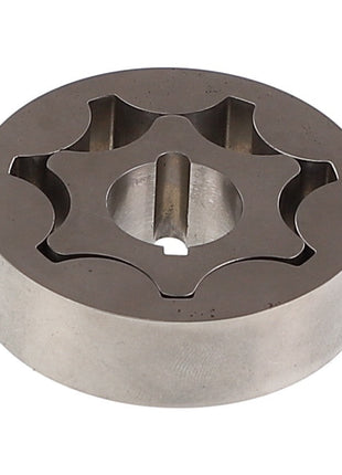 Introducing the AGCO | Gerotor - Ag055073 by AGCO, a metal gear designed with a circular base and five meticulously arranged star-shaped cutouts. Currently, there is no further product description available.