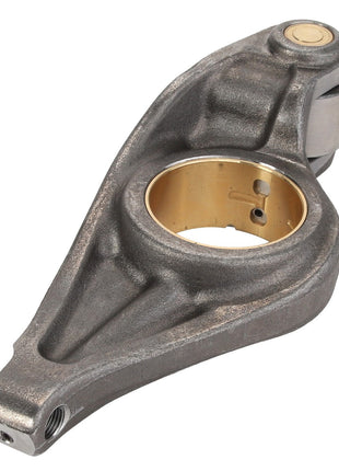 The AGCO Rocker Arm - Acp0359890 is a metal automotive component featuring a circular opening at the center, likely to be used in suspension systems, with an area for a bearing or bushing and machined surfaces. No detailed product description is currently available.