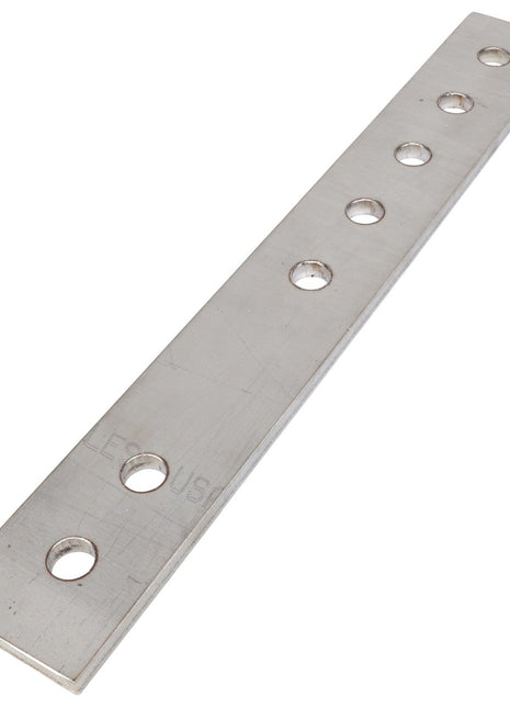 The AGCO ADJUSTING BAR - AG330419, a rectangular metal bar, features six meticulously drilled, evenly spaced holes along its length.