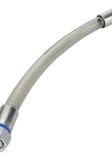 Introducing the AGCO HYDR. HOSE - D45130032: a versatile flexible metal hose featuring hexagonal fittings on both ends, perfect for plumbing or industrial applications.