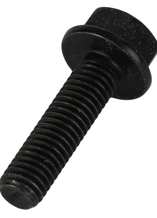 Close-up image of a black AGCO Hexagon Flange Bolt - Acw0775850, featuring a hex head and threaded shaft. No current product description available.
