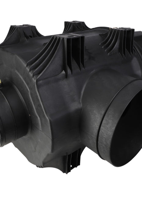 No current product description conveys the sleek functionality of the AGCO Air Cleaner Assembly - Acw0381750, featuring black plastic construction with cylindrical inlets and a ribbed surface design.