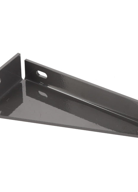 The AGCO | BRACKET - D28186215 by AGCO is a durable gray L-bracket crafted from metal, featuring strategically placed mounting holes on both the vertical and horizontal sections for secure support or fastening.