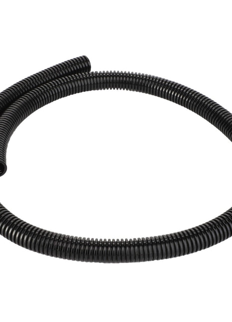 A coiled black flexible corrugated plastic hose, specifically the AGCO Hose - Acw885111A, stretches with one end slightly elevated.
