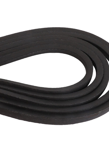 The AGCO | KIT, BELT - D41983300 by AGCO is a robust coiled black rubber V-belt, essential for efficient power transmission in automotive engines and assorted machinery.