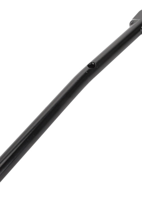 A sleek black metal rod from AGCO, model Acp0424690, with a slightly curved shape, featuring a circular hole at one end and a small protrusion along its length.