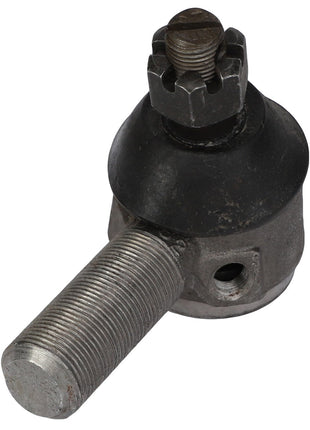 Close-up image of the AGCO Ball Joint (8045676) showcasing the metal tie rod end with a threaded shaft and a cotter pin in the castle nut. For any questions about ordering or needing assistance, please contact our support team.