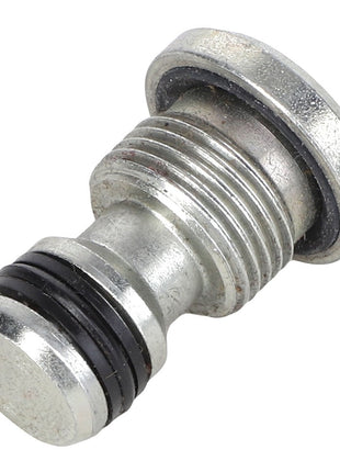 A close-up of the AGCO PLUG - AL11120621, showcasing its metallic threaded design and rubber O-ring. No current product description information is available.
