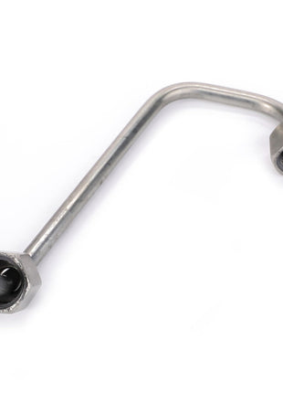 A bent, metallic AGCO Injection Line - F339202710160 with hexagonal fittings on both ends rests against a plain white background.