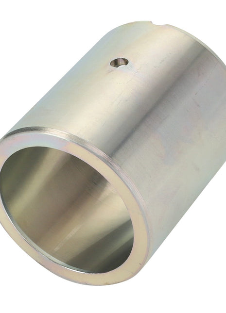 Close-up of the AGCO | Bearing Spacer - Acw746689A, a cylindrical metal sleeve with a hole near the open end, likely used as a mechanical part or bushing.