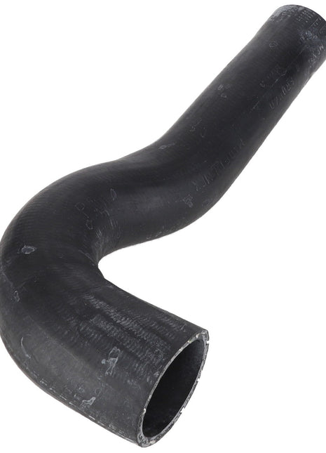 A curved black rubber hose with a slightly textured surface and tapered ends, the AGCO | Hose - 10V27664 from AGCO. If you have any questions about the product, please contact our support team.