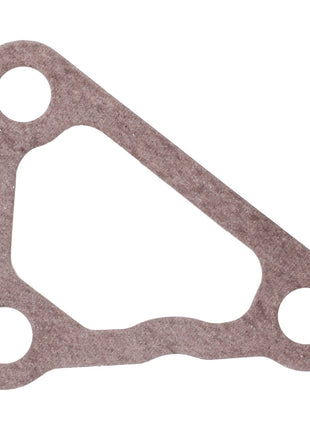 The AGCO Gasket (Model 0.010.2695.1) is a high-quality, brown, triangular gasket with three holes, one at each corner, available for ordering.