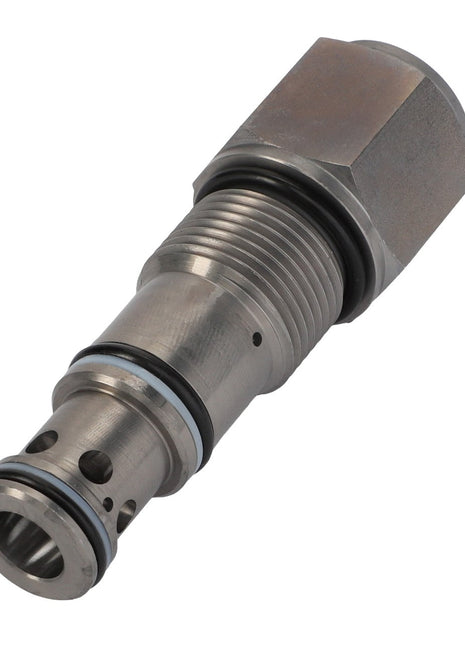 The AGCO Pressure Compensator - Acw7787160 is a hexagonal hydraulic valve cartridge equipped with O-rings and features a threaded body. Currently, no additional product description information is available.