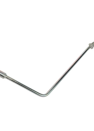 Introducing the AGCO Pipe - Acp0666480 by AGCO: This metal pipe features a unique bent structure with a ball-shaped end on one side and an open end with a nozzle on the other.