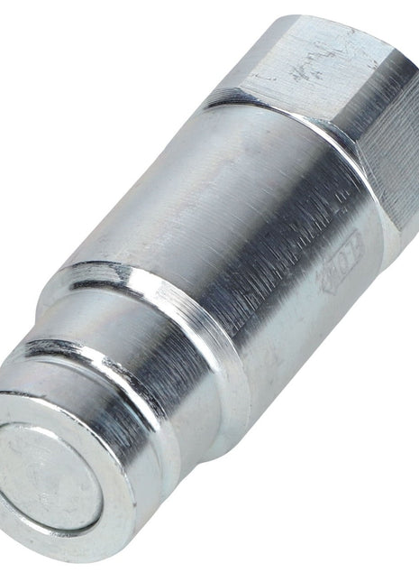 AGCO's MALE COUPLER - AG524491 is a chrome-plated hydraulic quick-release coupler featuring a hexagonal end and cylindrical body, ideal for efficiently connecting hydraulic lines.