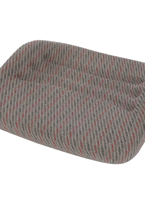 A rectangular, gray cushion called the AGCO | Seat Cushion - F312500031300 by AGCO, featuring a textured fabric surface with a subtle red stripe pattern. No current product description available.