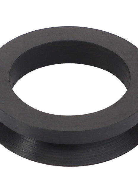 A black rubber grooved ring with a circular shape and a hollow center, branded as AGCO | GROOVED RING - F931150071130.