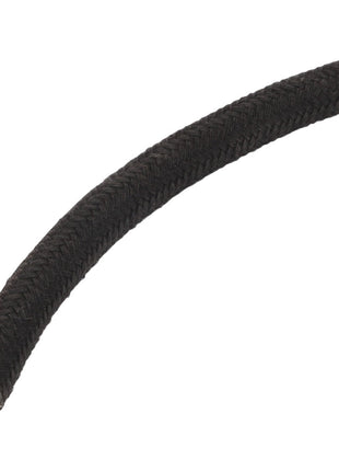 A black, flexible, braided hose branded AGCO (Product Name: AGCO | HOSE - D28980949) is depicted against a white background. With no current product description available, this cylindrical hose is slightly curved, adding an element of intrigue.