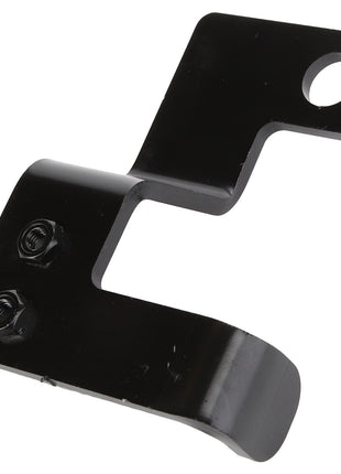 The AGCO | Bracket - Acw2487770 is a black metal mounting bracket featuring a hook-like shape with two screws and a hole for attachment.