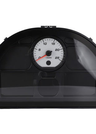 Here is the revised sentence using the provided product data:

The AGCO Instrument Panel - Acw123163A features a black dashboard with a white RPM gauge that displays 0 to 25 x1000 RPM. There is no current product description information available.

