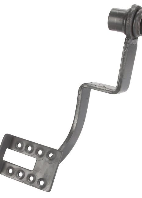 The AGCO Clutch Pedal - Acp0500920, branded by AGCO, is a metal lever designed with multiple holes on one end and a cylindrical attachment on the other, featuring an intricate zigzag pattern.