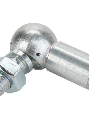 The AGCO | LINK - AL731850, for which no current description information is available, features a metallic ball joint with a threaded bolt and nut on one end and a cylindrical opening on the other.