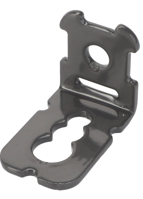 The AGCO | Mounting Bracket - Acw1987590, a metal bracket from AGCO, features a right-angle bend and four uniquely shaped holes to ensure versatile mounting or attachment options.